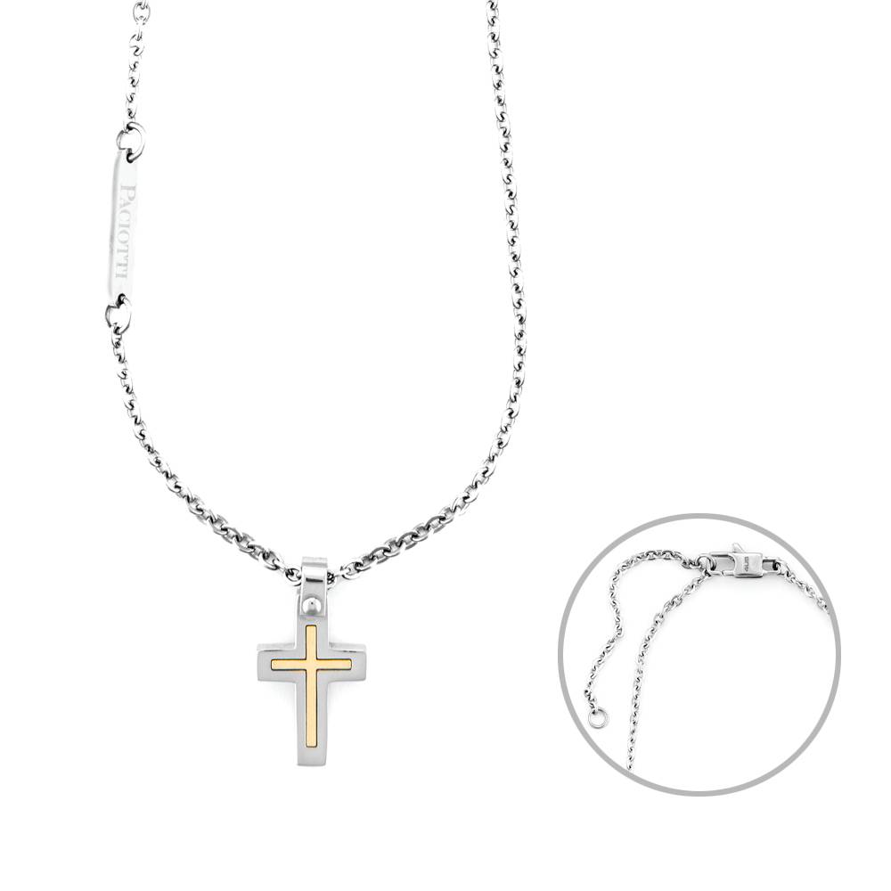 Collana Uomo 4US Cesare Paciotti Acciaio Satinato Croce Oro 18 KT 4UCL6923